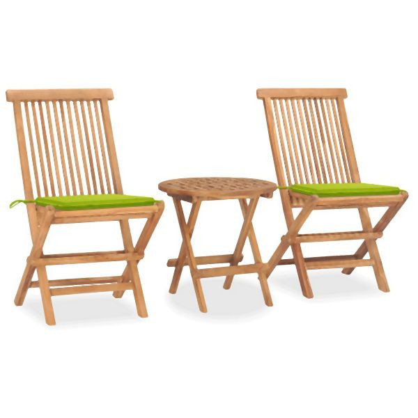 vidaXL 3-teilig Garten-Essgruppe mit Kissen Klappbar Massivholz Teak, 3063182