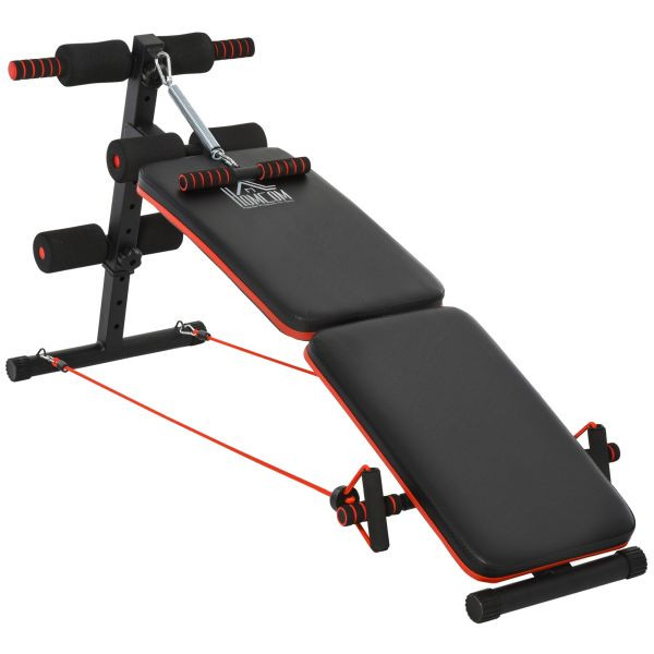 HOMCOM Sit Up Bank Bauchtrainer mit Trainingsseile Trainingsbank Multifunktion Schwarz+Rot 51x137x50-66 cm, A91-085
