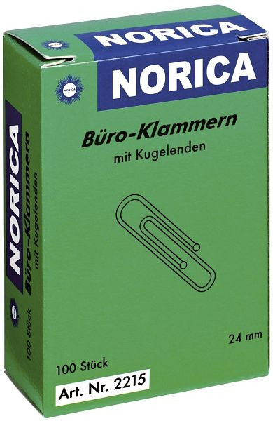 NORICA Büroklammern mit Kugelenden - 24 mm glatt, verzinkt, VE: 100 Stück, 2215