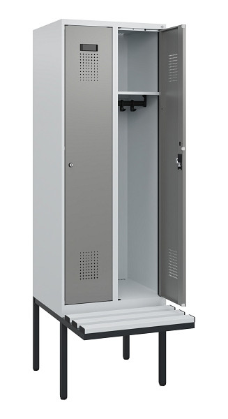 C+P Spind Evolo PLUS, 2 Abteile, 1950x600x815mm, 7035/0004, Zylinderschloss, Material Sitzfläche Kunststoff, 0490405-20 S10095