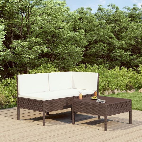 vidaXL 3-teilig Garten-Lounge-Set mit Auflagen Poly Rattan Braun, 310185