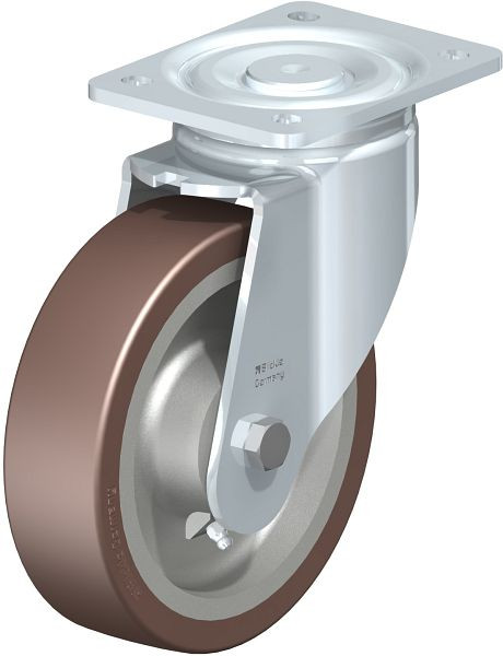 Blickle LH-GB 180K Stahlblech-Lenkrolle, Schwerlast-Ausführung, mit Anschraubplatte, Blickle Besthane®, Braun, 754604