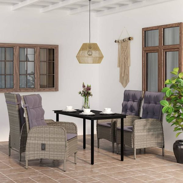 vidaXL 5-teilig Garten-Essgruppe mit Kissen Grau und Schwarz, 3099361
