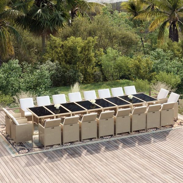 vidaXL 21-teilig Garten-Essgruppe mit Kissen Poly Rattan Beige, 3095678, 8720286846971