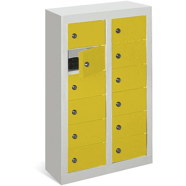 Deskin Kleinfachschrank 2 x 6 Fächer, Zinkgelb RAL 1018, 460 x 200 x 815 mm, ohne Etikettenrahmen, 270364