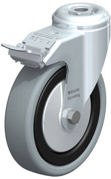 Blickle LKRA-VPA 126K-FI-FA Apparate-Lenkrolle mit Rückenloch & Feststeller, Vollgummi, Grau, 224105