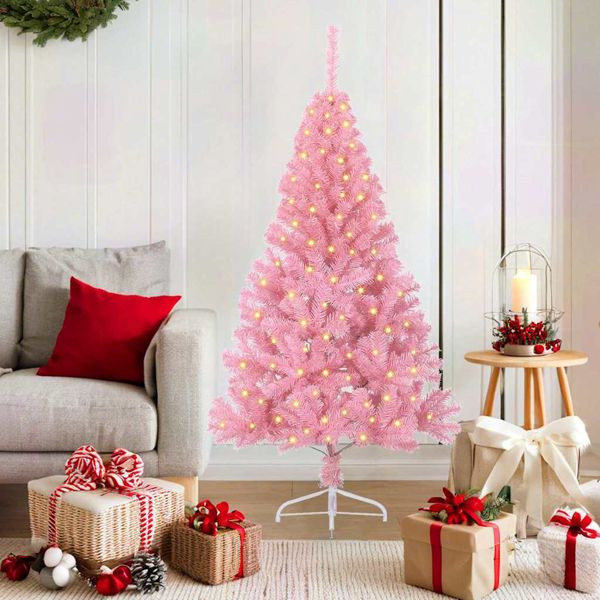 vidaXL Künstlicher vorbeleuchteter Weihnachtsbaum Rosa 150 cm PVC, 3397059