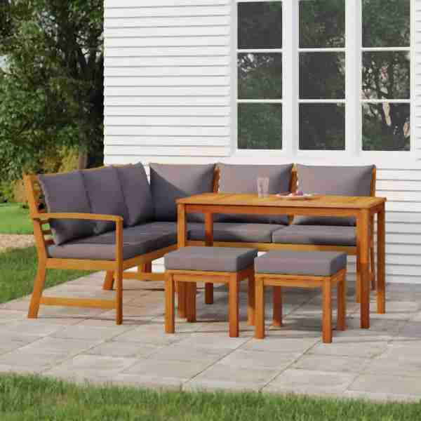 vidaXL 6-tlg. Garten-Essgruppe mit Kissen Massivholz Akazie, 3154965