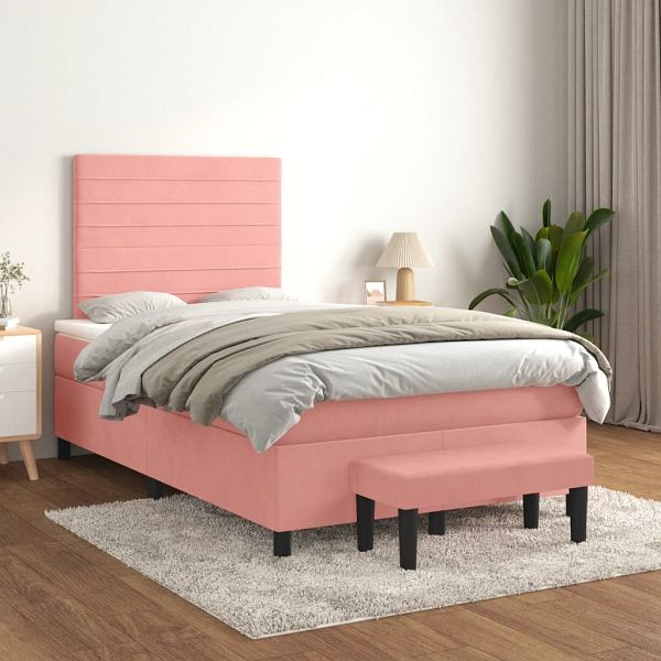 vidaXL Boxspringbett mit Matratze Rosa 120x200 cm Samt, 3137898