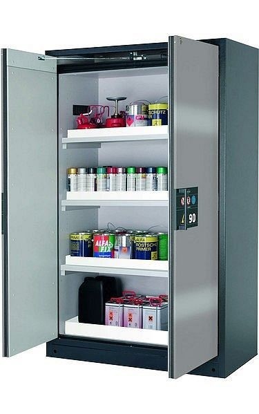 asecos Sicherheitsschrank Q-PEGASUS-90, Q90.195.120.WDAC in Silber mit 3x Wannenboden Standard (Polypropylen), 30002-049-30013