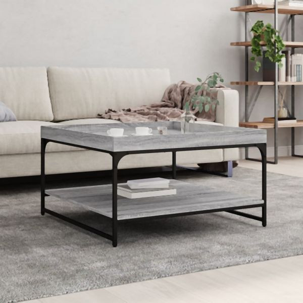 vidaXL Couchtisch Grau Sonoma 80x80x45 cm Holzwerkstoff und Eisen, 832816