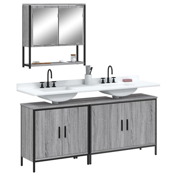 vidaXL 3-teilig Badmöbel-Set Grau Sonoma Holzwerkstoff, 3214673