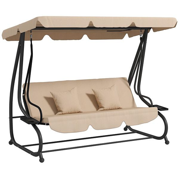 Outsunny Schaukelbank, 3-Sitzer Hollywoodschaukel, Gartenschaukel mit Getränkehaltern, Stahl, 200 x 120 x 164 cm, Braun, 84A-050V02SD