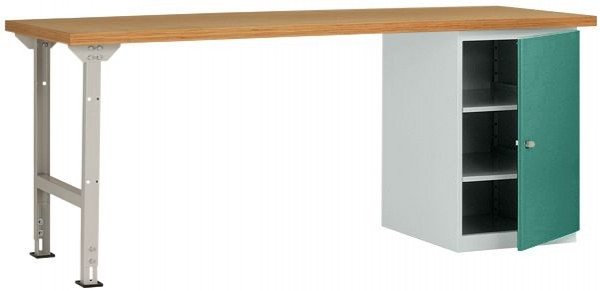 Manuflex Werkbanksystem COMBI Modell 8 mit massiver Bucheplatte, BxTxH = 2000 x 700 x 840 mm, Graugrün, WC5125.0001