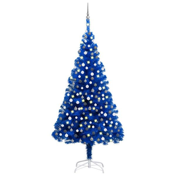 vidaXL Künstlicher Weihnachtsbaum Beleuchtung & Kugeln Blau 210 cm, 3077682