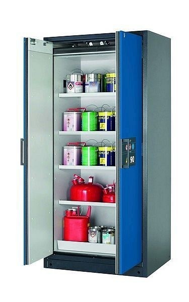 asecos Sicherheitsschrank Q-CLASSIC-90, Q90.195.090 in enzianblau RAL 5010 mit 4x Fachboden (Stahlblech), 30041-047-30044