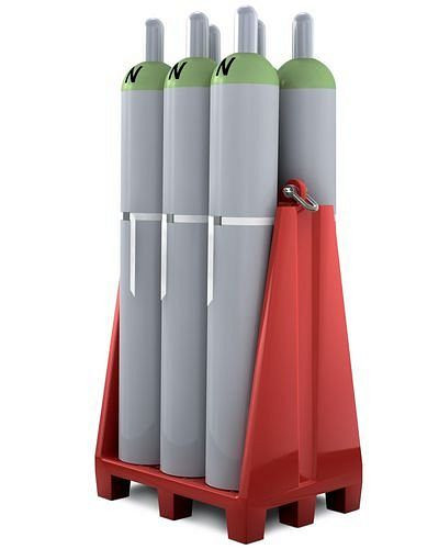 DENIOS Gasflaschenpalette GFP-6 aus Polyethylen (PE), für 6 Gasflaschen (Ø 230 mm), mit Zurrband, 187304