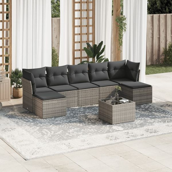 vidaXL 8-teilig Garten-Sofagarnitur mit Kissen Grau Poly Rattan, 3249879