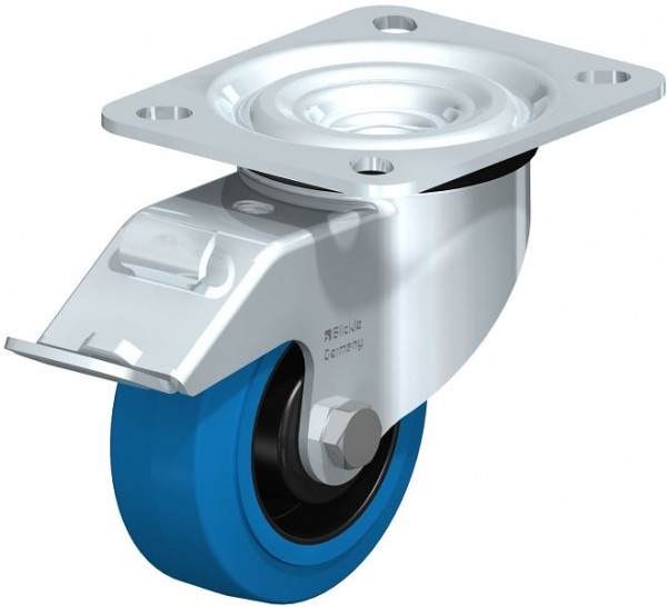 Blickle L-POEV 80XR-FI-SB Stahlblech-Lenkrolle, mittelschwere Ausführung, mit Anschraubplatte & Feststeller, Elastik-Vollgummi, Blau, 850450