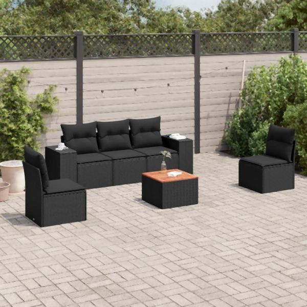 vidaXL 6-tlg. Garten-Sofagarnitur mit Kissen Schwarz Poly Rattan, 3225383