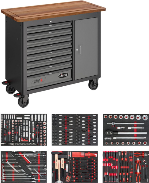 VIGOR Mobile Werkbank Series L, mit Sortiment, 375-teilig, Anzahl Werkzeuge: 375, V5154