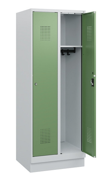 C+P Spind Evolo PLUS, Sockel, 2 Abteile, 1630x600x500mm, 7035/6011, Zylinderschloss, 0490205-20 S10037
