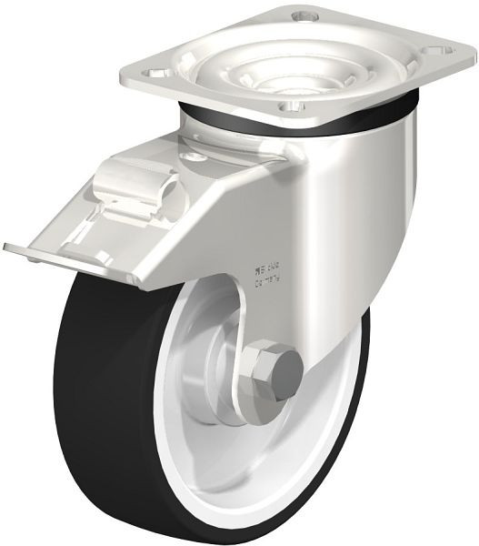 Blickle LKX-POTH 125KD-1-FI Edelstahl-Schwerlast-Lenkrolle mit Anschraubplatte & Feststeller, Thermoplastisches Polyurethan, Grau, 761562
