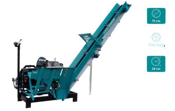 HMG Wippkreissäge WSK 7F-Z10 mit Förderband 4m, 700mm Hartmetall Sägeblatt LFZ Z42, Zapfwellenanschluss und E-Motor 10kw 400V, Keilriemenantrieb, 616 241