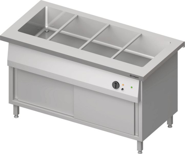 Stalgast Edelstahl Bain-Marie-Station "Free Flow" mit einem Becken 4x GN1/1 und Schiebetüren, 1465x750x880 mm Granitabdeckung "Standard G1", FF14211