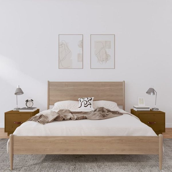 vidaXL Nachttische 2 Stück Honigbraun 40x34x35 cm Massivholz Kiefer, 818292