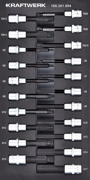 Kraftwerk BASIC LINE EVA 1/2'' Schraubendreher-Steckschlüssel-Einlage Innensechskant Vielzahn Ribe 21-tlg 20x40, 105.301.004