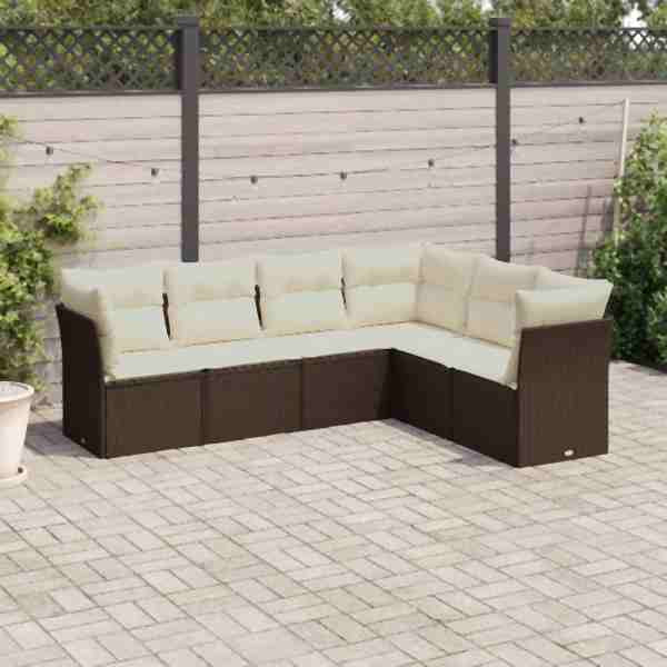 vidaXL 6-tlg. Garten-Sofagarnitur mit Kissen Braun Poly Rattan, UV-beständig, 3249522