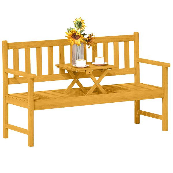 Outsunny 2-Sitzer Gartenbank Holz, wetterfest Sitzbank mit Rücken- & Armlehnen 320kg belast 149x56,5x89cm, Teak, 84G-487V90TK