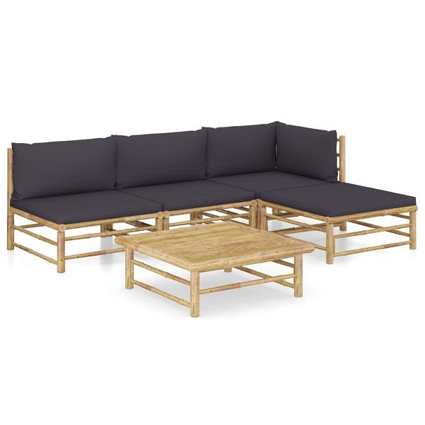 vidaXL 5-teilig Garten-Lounge-Set mit Dunkelgrauen Kissen Bambus, 3058192