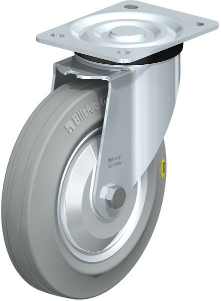 Blickle L-RD 200K-VLI-FA Stahlblech-Lenkrolle, mittelschwere Ausführung, mit Anschraubplatte, Zweikomponenten-Vollgummi, Grau, 476994