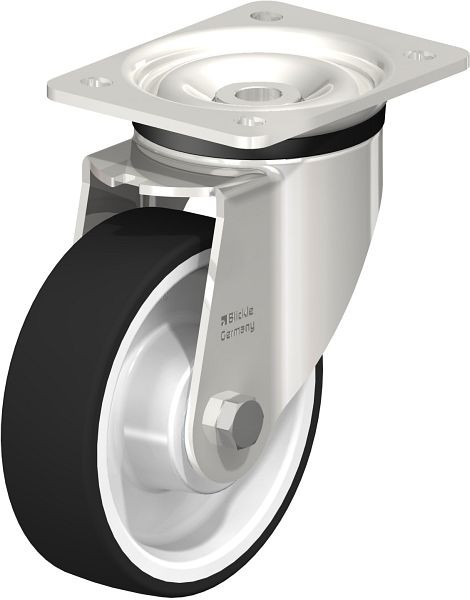 Blickle LKX-POTH 150XK Edelstahl-Schwerlast-Lenkrolle mit Anschraubplatte, Thermoplastisches Polyurethan, Grau, 561035