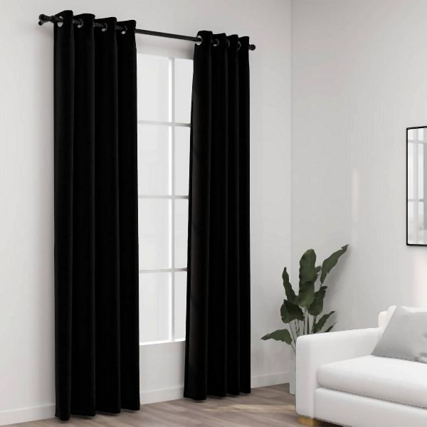 vidaXL Verdunkelungsvorhänge Ösen Leinenoptik 2 Stück Schwarz 140x245cm, 321154