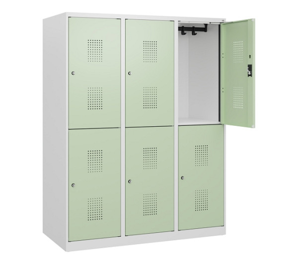 C+P Doppelstöckiger Spind Evolo PLUS, 6 Fächer, 1530x1200x500mm, 9016/6019, Zylinderschloss, 0493005-32 S10052