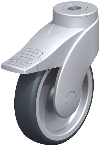 Blickle LWGX-TPA 126G-FI Kunststoff-Lenkrolle WAVE, rostfrei, mit Rückenloch & Feststeller, Thermoplastisches Gummi-Elastomer, Grau, 743325