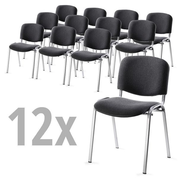 Deskin 12er SET - Besucherstühle ISO, 4-Fuß Gestell alusilber, Bezug Stoff Basic C, Farbe anthrazit, 220859