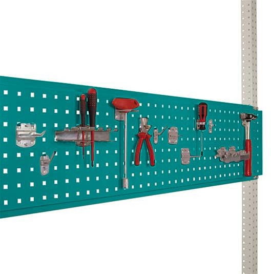 Manuflex Werkzeug-Lochplatte für Stahl-Aufbauportale, Nutzhöhe = 300 mm, für Tischbreite 1000 mm, Wasserblau, ZB3341.5021