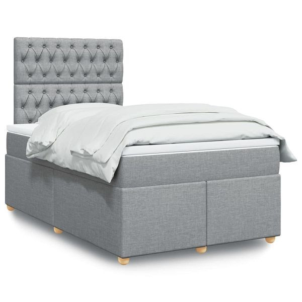 vidaXL Boxspringbett mit Matratze Hellgrau 120x200 cm Stoff, 3293554
