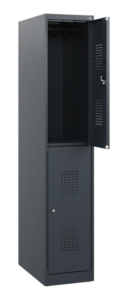 C+P Doppelstöckiger Spind Evolo PLUS, 2 Fächer, 1530x300x500mm, 7016/7016, Zylinderschloss, 0493005-10 S10043