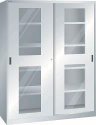 LISTA Schiebetürschrank (BxTxH) 1500x500x1950mm KEY Lock, Lichtgrau, 8 Verstellböden, Sichtfenstertür, 60.719.020