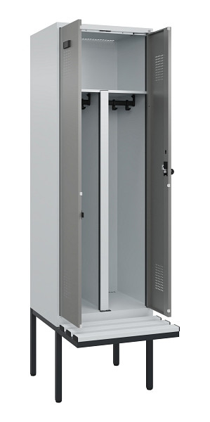 C+P PSA Doppel-Spind Evolo PLUS, Bank, 2 Abteile, 2120x600x815mm, 7035/0004, Drehriegel, Material Sitzfläche Kunststoff, 0490427-20P S10068