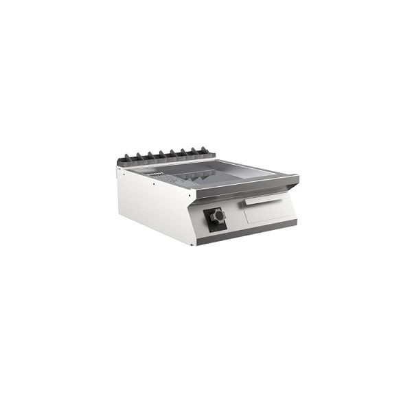 Mareno M1-700 elektrische Grillplatte mit 2/3 glatter und 1/3 gerippter Chromplatte, 60cm, 600(B)x750(T)x250(H)mm, FT76EMCT, 171.246