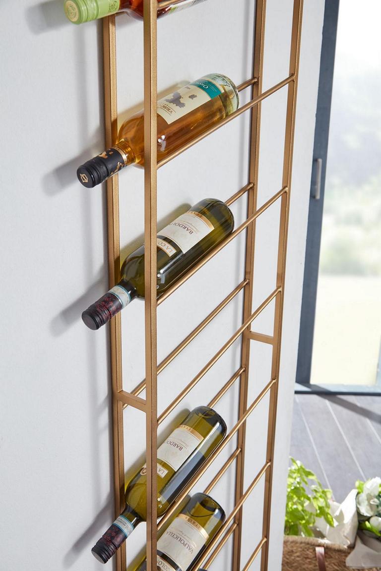 WOHNLING Wine Rack Wall Metal Gold 36x150x8cm Large for 8 Bottles | Design Wall Shelf for Kitchen | Bottle Rack Hanging Narrow Wine Rack