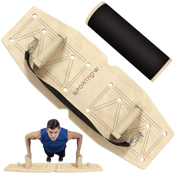 SPORTNOW Push Up Bars Set, Liegestützgriffe mit Trainingsboard & Widerstandsbändern, Holz, A91-359V00ND