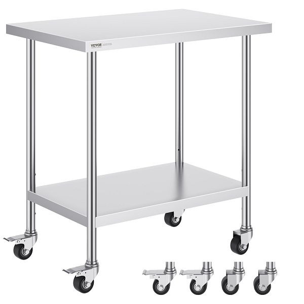 VEVOR Edelstahl-Arbeitstisch Vorbereitungstisch Rollbar Kommerziell 610x914mm, CFBXGGZTLCDJ3O0M6V0
