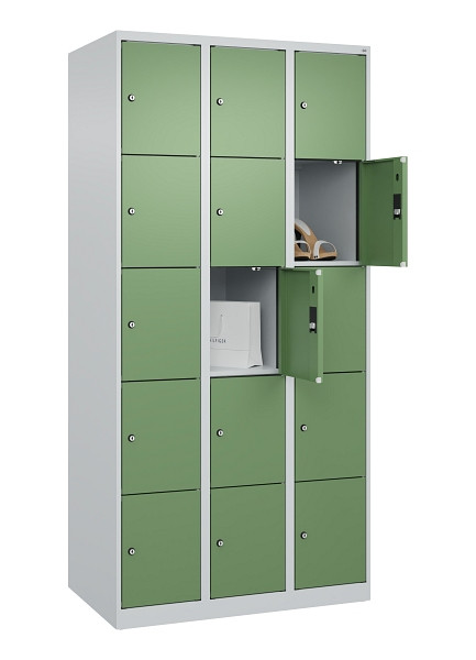 C+P Schließfachschrank Evolo PLUS, 15 Fächer, 1850x900x500mm, 7035/6011, 049000-305 S10010